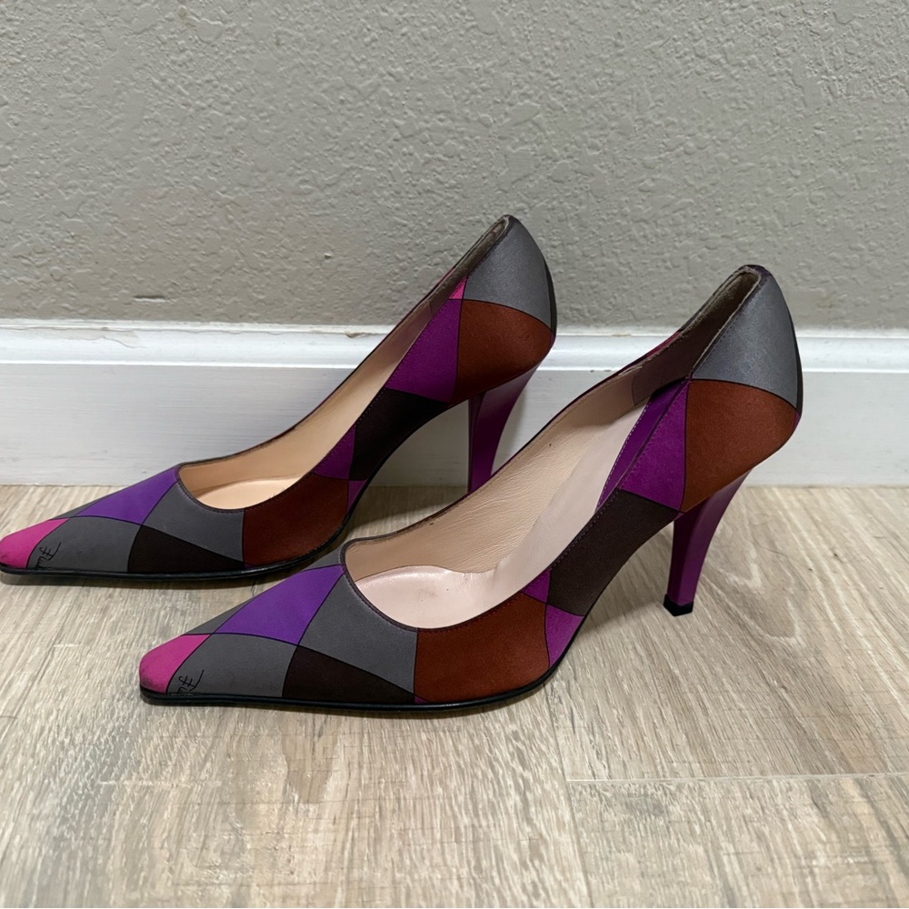 Emilio Pucci Multicolor Geometric Print Heels Size 37 Made in Italy